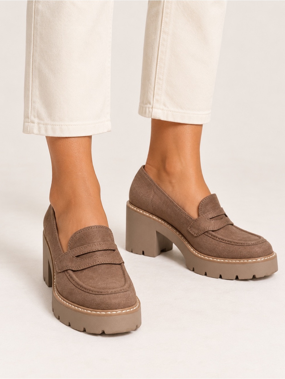 DV Dolce Vita Temecula Taupe Platform Lug Loafer Heels Women’s Size 6